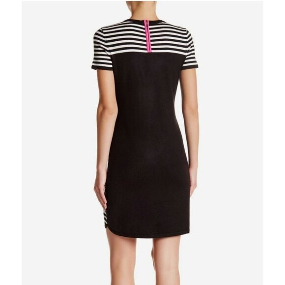 Eliza J Dress Womens 4 Petite Black White Knit Short Sleeve‎ Sheath Preppy - Picture 2 of 13